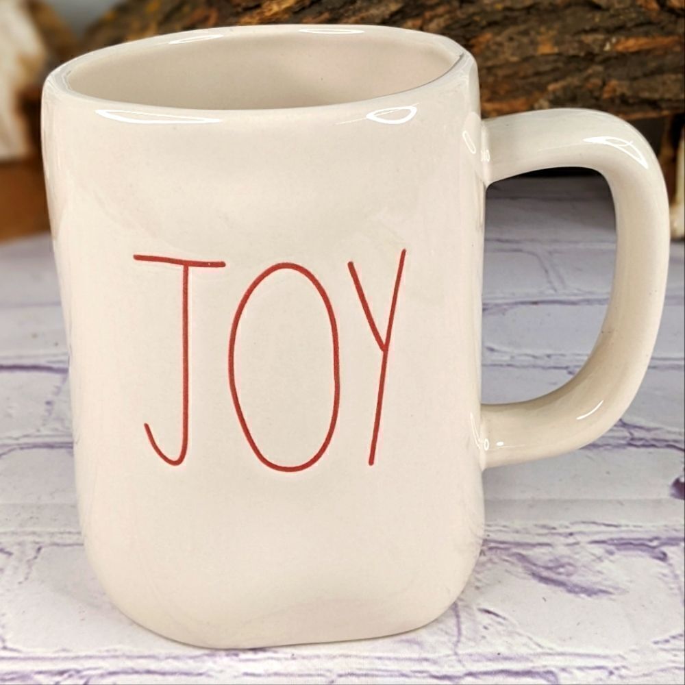 Rae Dunn JOY White/Red Ceramic Mug